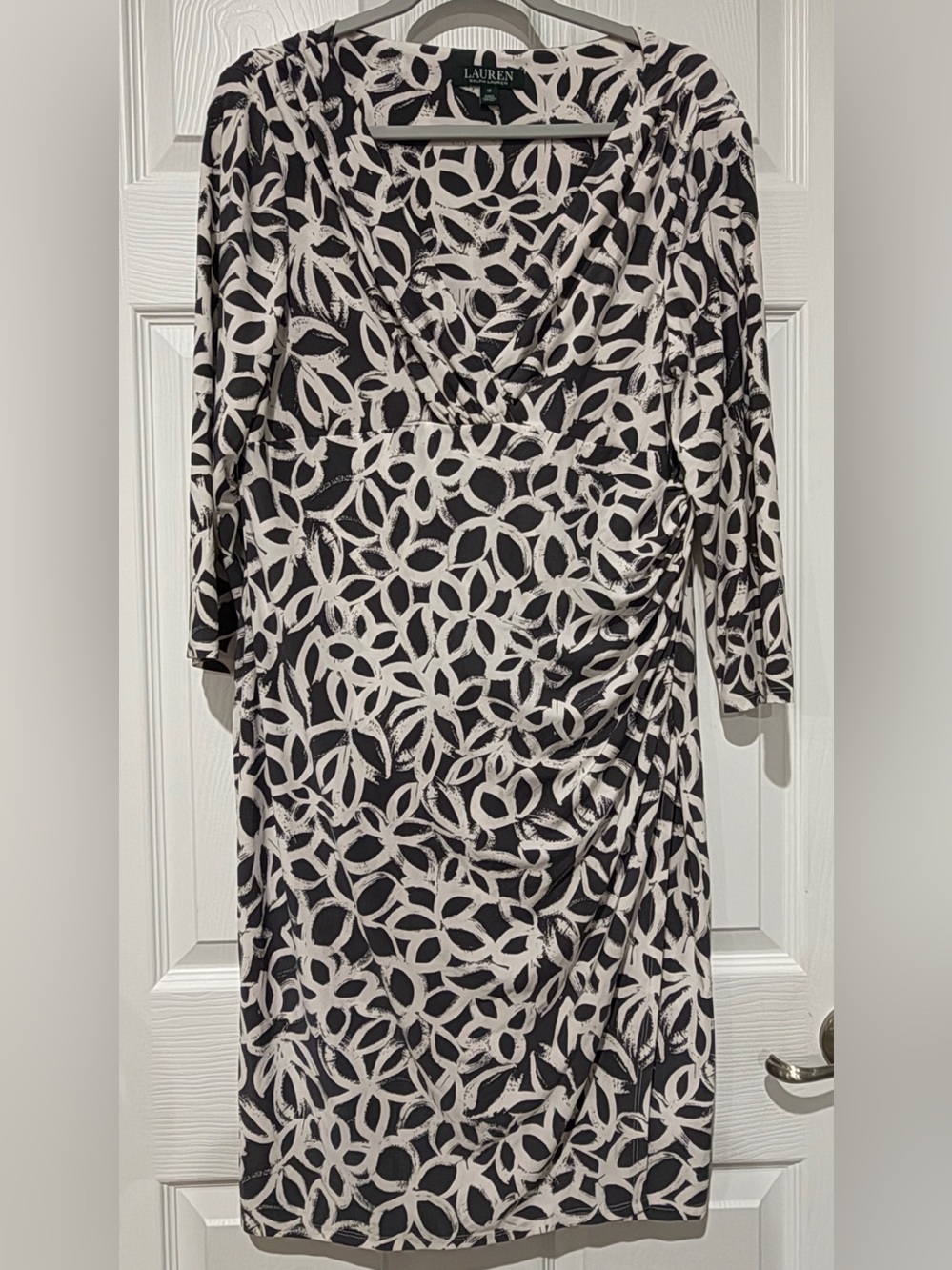 Ralph Lauren Black and White Midi Dress with Abstract Ring Print